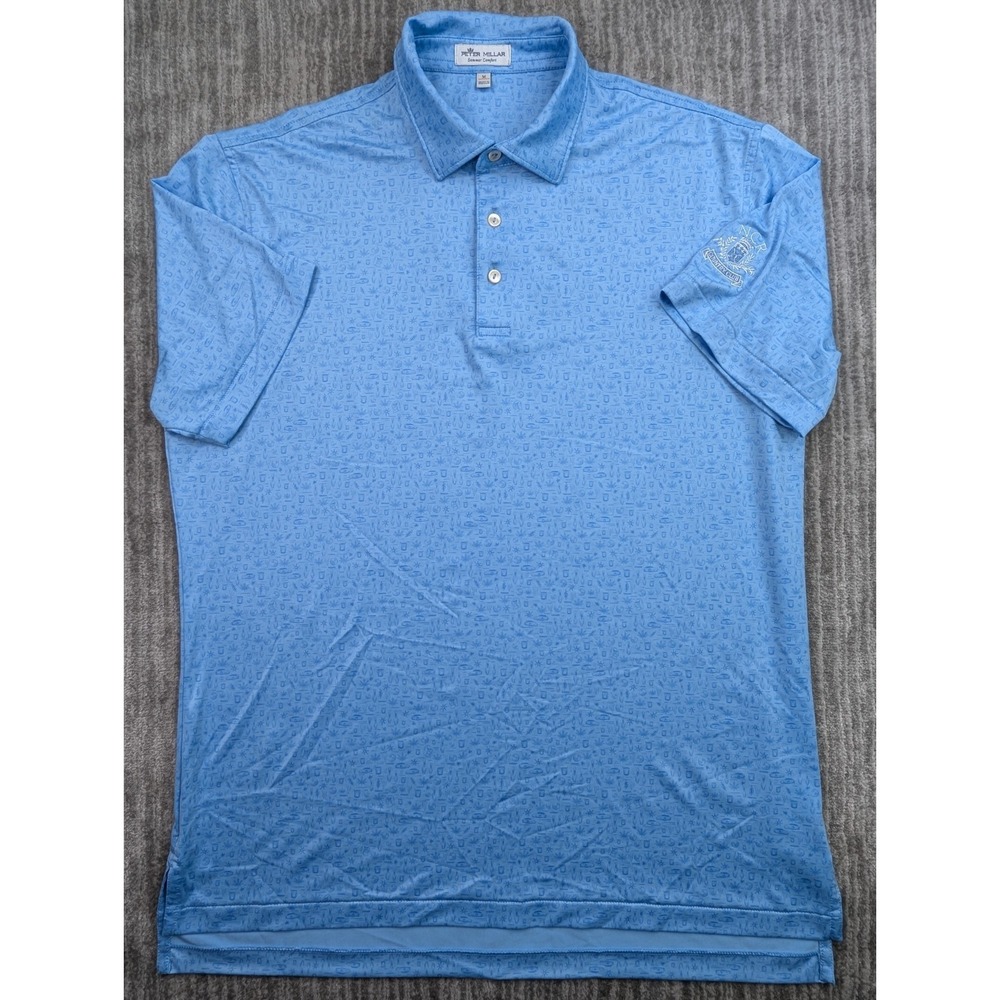 Peter Millar Summer Comfort Polo Men's Medium Bowling Pin Hotrod Blue AOP Golf